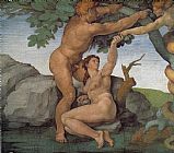 Michelangelo Buonarroti Famous Paintings - Genesis The Fall and Expulsion from Paradise The Original Sin